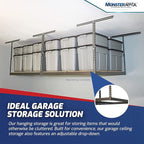MonsterRax 4x8 Overhead Storage Rack Frame Kit - Hanging Storage Shelves, Ceiling Storage Rack System, Overhead Garage Organizers - (White, 12"-21")