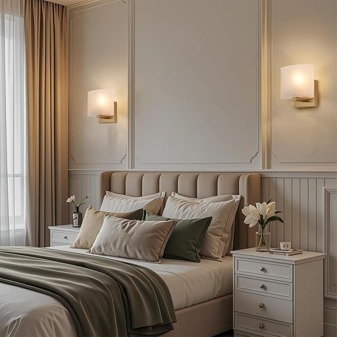 Hardwired Wall Sconces, Modern Acrylic Shade Wall Light Fixture, Gold Walls Mounted Lamp with Ceramic Lamp Holder, Classic E26 Bulb Walls Lighting for Bedroom, Living Room, Hallway 【No Bulb Included】