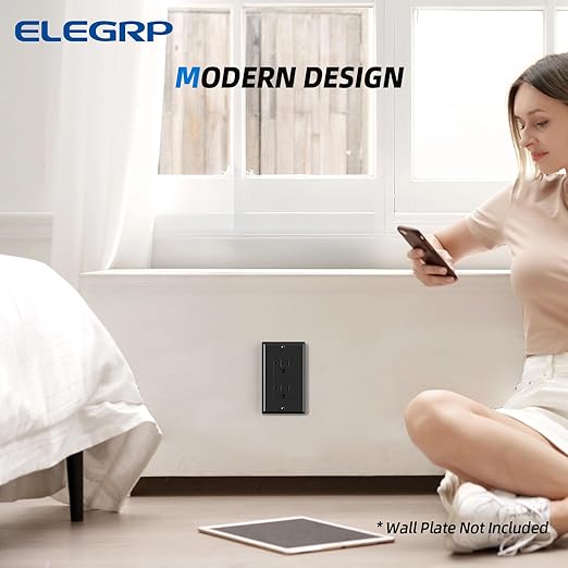 ELEGRP Glossy Black Decorator Electrical Wall Outlet Receptacle, 20A 125V Standard Outlets, 2 Pole 3 Wire, Non-Tamper Resistant, NEMA 5-20R, Self-Grounding Wall Outlet, UL Listed, 10 Pack