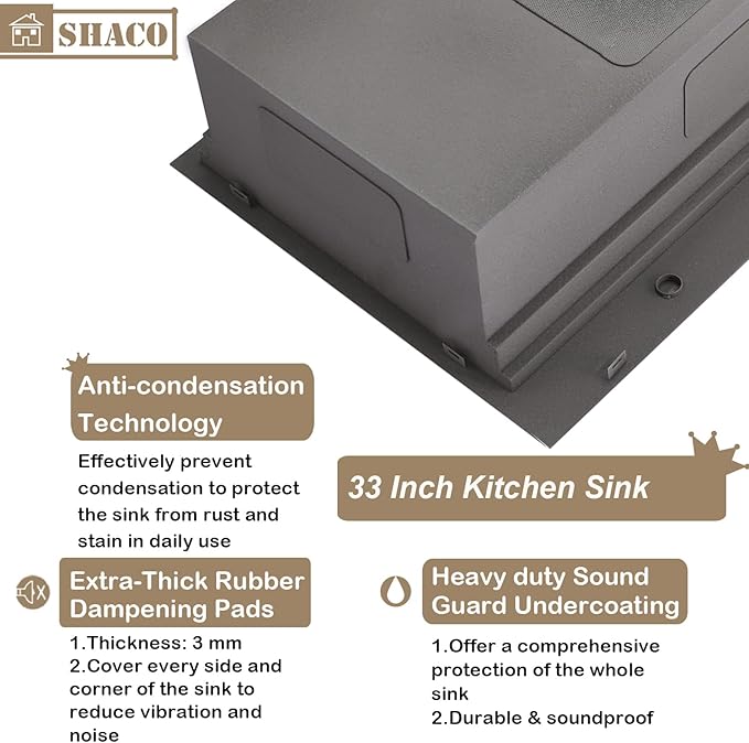 SHACO 33x22 Black Drop In Kitchen Sink, 33 Inch Gunmetal Black Stainless Steel Top Mount Single Bowl Overmount Double Ledges Workstation Sink with Accessories