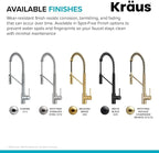 KRAUS Oletto Commercial Style Single Handle Pull Down Kitchen Faucet with QuickDock Top Mount Installation Assembly in Brushed Brass, KPF-2631BB