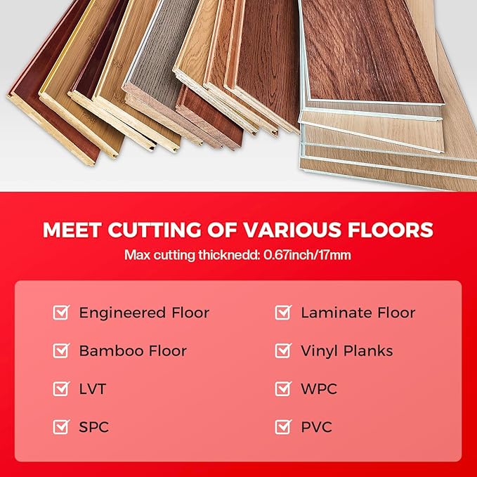 17mm Thick Upgrade Stability Heavy Laminate Floor Cutter,13" Professional Vinyl Flooring Cutter with 15°/30°/45°Adjustable Angle Settings,Cuts Laminate,LVP,LVT,SPC,WPC,Engineered Hardwood
