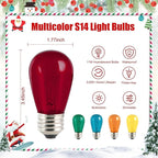 S14 Christmas Replacement Light Bulbs, 50 Pack Glass Edison Vintage Bulbs, 11 Watt, E26 Medium Base, Waterproof Commercial Christmas Bulb for Indoor Outdoor Home Patio Garden Decoration, Multicolor