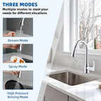 Hibbent Curved Pull Down Kitchen Faucet Head Replacement, 3-Function Kitchen Sink Spray Nozzle with 14 Adapters, Anti-Splash, Compatible with Kohler Bent Faucets, Chrome