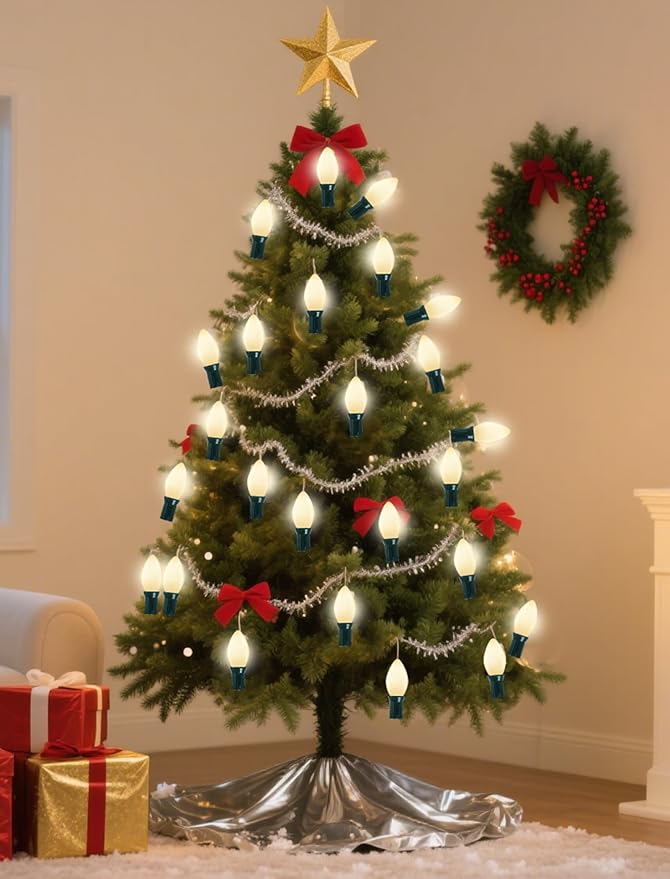 50 Pack C7 White Christmas Light Bulbs, C7 Vintage Christmas Night Light Bulbs for Outdoor String Lights, 5W Incandescent Replacement Bulbs for Porch Patio Garden Holiday Decor, E12 Intermediate Base