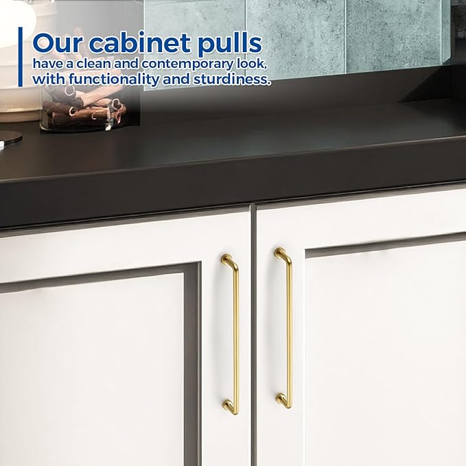 JOY DECOR Cabinet Pulls – 8-3/4 Inch Hole Center, Brushed Brass, 10 Pack, Zinc Alloy Cabinet Handles for Drawers & Cupboard – Vintage Style Hardware for Kitchen, Bathroom, Dresser, Furniture Makeover