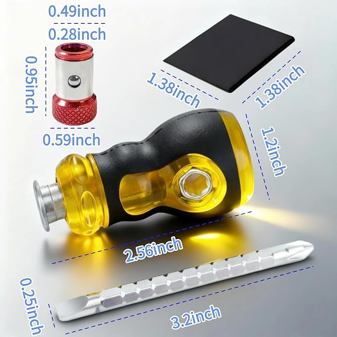 TJ Tool Short Screwdriver, 2-in-1 Stubby Screwdriver with 1/4-Inch Phillips, Slotted, Extended T-Handle