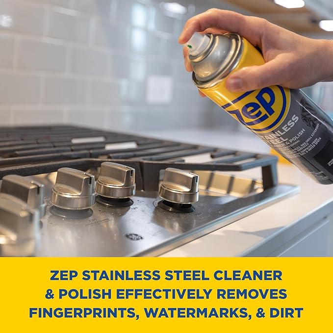 Zep Stainless Steel Cleaner and Polish - 14 oz (Case of 12) ZUSSTL14 - Protects Metal Surfaces From Fingerprints, Soil & Water Spots