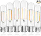Tubular LED Edison Bulb Dimmable 2700K Warm White, 4W, 40 watt Equivalent, E26 LED Light Bulbs, T10 Edison Bulbs for Chandeliers, Ceiling Fan, 90+CRI 400LM, 6 Pack