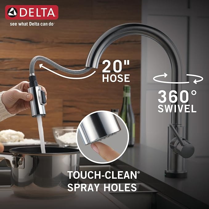 Delta Trinsic Brushed Nickel Touch Kitchen Faucet with Pull Down Sprayer, Modern Single Hole Touch On Kitchen Sink Faucet, Single Handle, Arctic Stainless 9159T-AR-DST