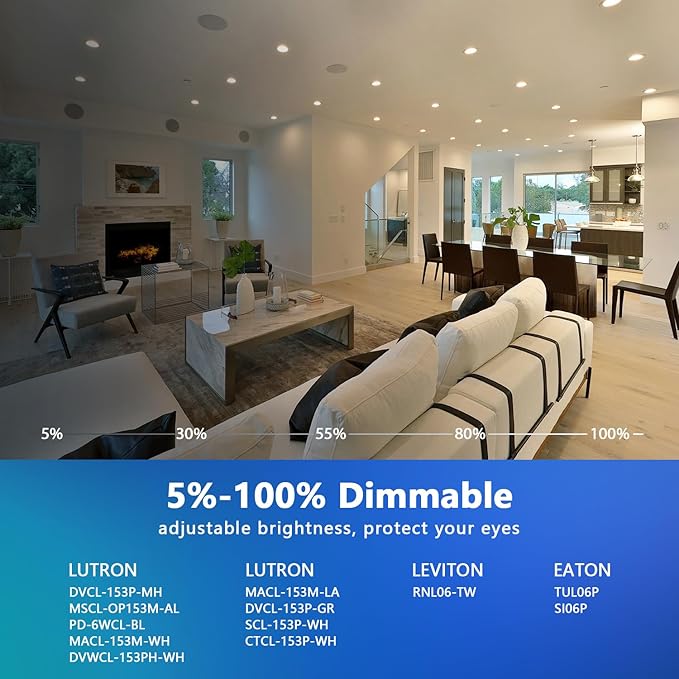 LVWIT Recessed Lighting 6 Inch, Recessed Lights Color Selectable 2700/3000/4000/5000/6000K 5CCT, 10W(120W Equivalent) Dimmable LED Can Lights with E26,LED Retrofit Recessed Light 6 Inch, 6 Pack