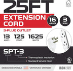 Iron Forge Cable 25 ft Flat Plug White Extension Cord with 3 Outlets - 16/3 SJTW 3 Prong Indoor Extension Cord with Multiple Outlets