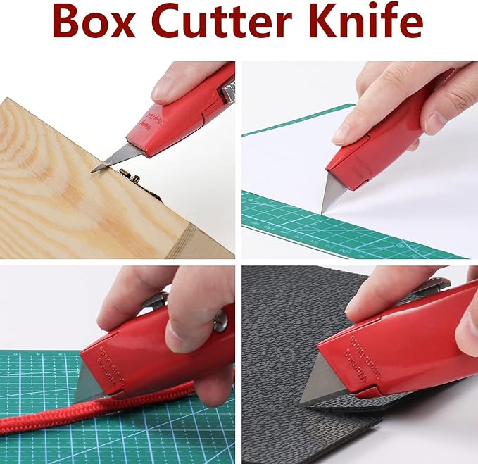 DIYSELF 2Pack Utility Knife Box Cutter Retractable Razor Blade Heavy Duty Box Cutters Exacto Knife PVC Pipe Cutter (Red)