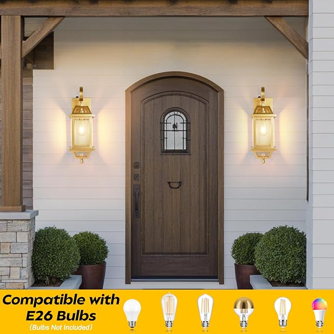 2-Pack Gold 18" Dusk to Dawn Outdoor Wall Lights, Large Golden Outside Modern Wall Light Fixtures, ETL Listed Outdoor Wall Sconces for Outside House Porch Patio