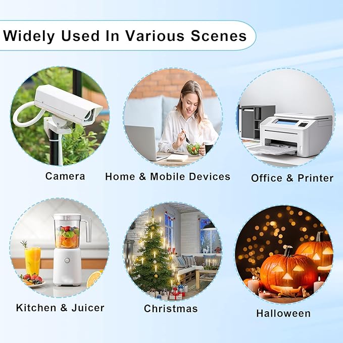 5Pack Extension Cord 10 FT, 2 Prong Power Cable for Indoor and Outdoor,US Male/Female Long Extension Cord for NEMA 1-15P to NEMA 1-15R