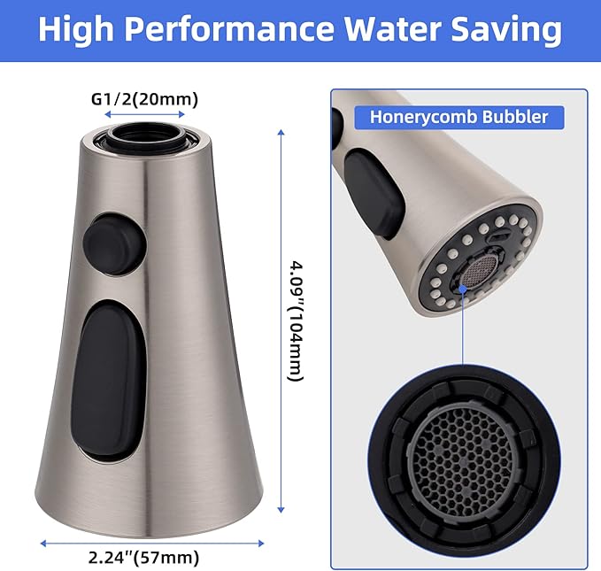 iFealClear Universal Kitchen Faucet Head Replacement, 3 Modes Pull Down Faucet Spray Head, Compatible with Moen Delta, Equipped with 15 Adapters, Brushed Nickel