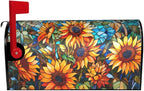 Giwawa Stained Glass Sunflower Mailbox Covers Magnetic for Fall Mailbox Cover Large Autumn Mail Box Covers Oversized 25.5 x 21 Thanksgiving Decorations Outdoor Welcome Mailbox Wrap