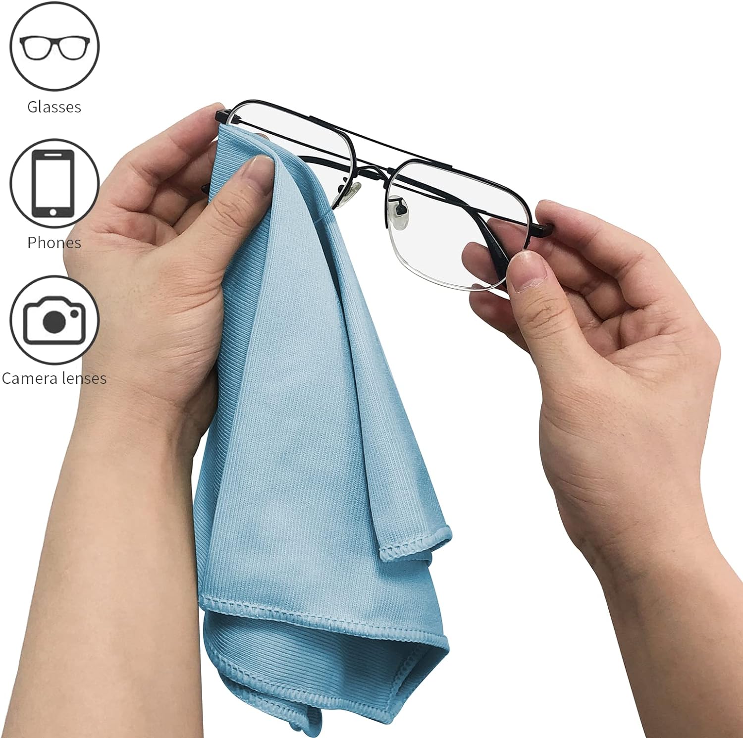 6 Pack Microfiber Glass Cleaning Cloth, 16 Inch X 16 Inch, Lint Free Quickly Clean Window, Glasses, Windshields, Mirrors, and Stainless Steel, Blue