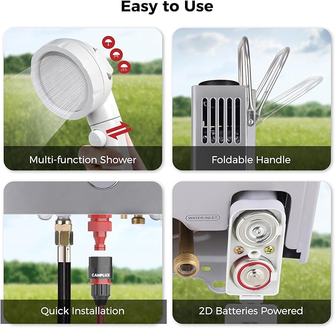 CAMPLUX Portable Water Heater 1.58 GPM, BW158G Propane Water Heater Outdoor, 41,000 BTU, Camping Shower, Easy to Install, Gray