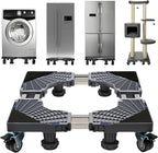 Updated Fridge Stand Mobile Base with Double Pipes 4 Locking Wheels 4 Strong Feet, Adjustable Furniture Dolly for Washer Dryer Washing Machine Stand Pedestal, Refrigerator (Grey, Extra Large)