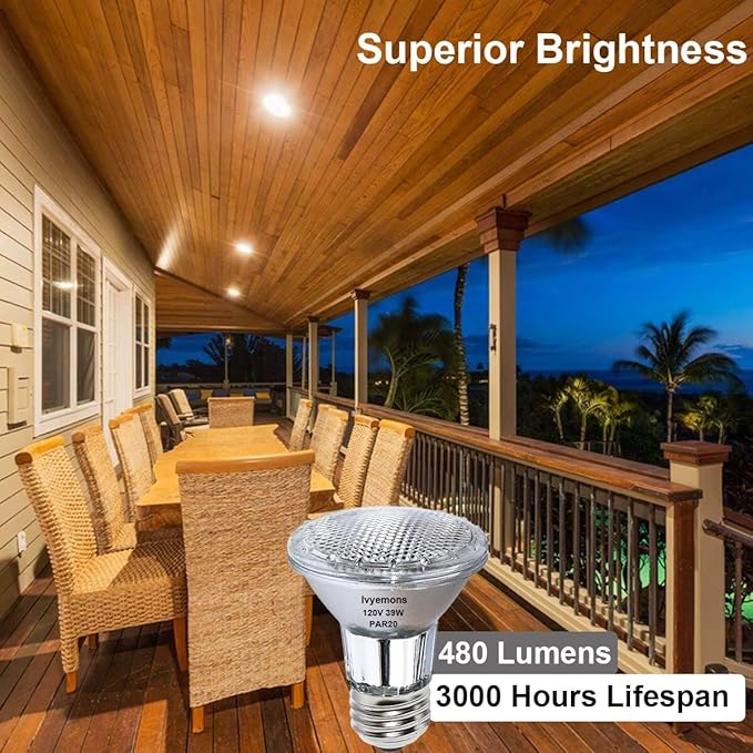 PAR20 Flood 39W 120V 480 Lumens- 2 Pack PAR20 Flood Light Bulbs with E26 Base, PAR20 Dimmable 2800K Warm White, Long Lasting 39W PAR20 Bulb for Recessed Lighting & Hood Range Light Bulbs