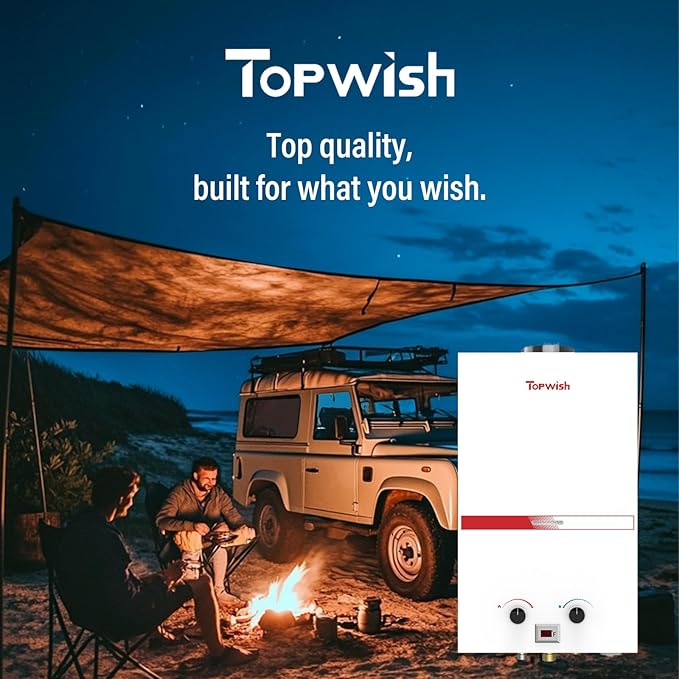 Tankless Water Heater 10L, Portable Propane Camping Water Heater 2.6GPM with Handle Overheating Multi-Protection, Instant Gas Hot Water Warmer for Outdoors RV Trips Shower Boat Cabins,White