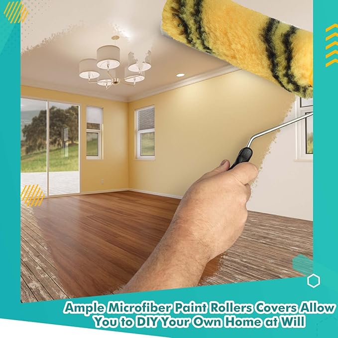 Leumoi 100 Pcs Paint Roller Covers 1/2 x 4 Inch Microfiber Paint Roller Covers Paint Brush Cover Small Roller Nap Mini House Painting Supplies for Painting Wall DIY Household Tool (Black Yellow)