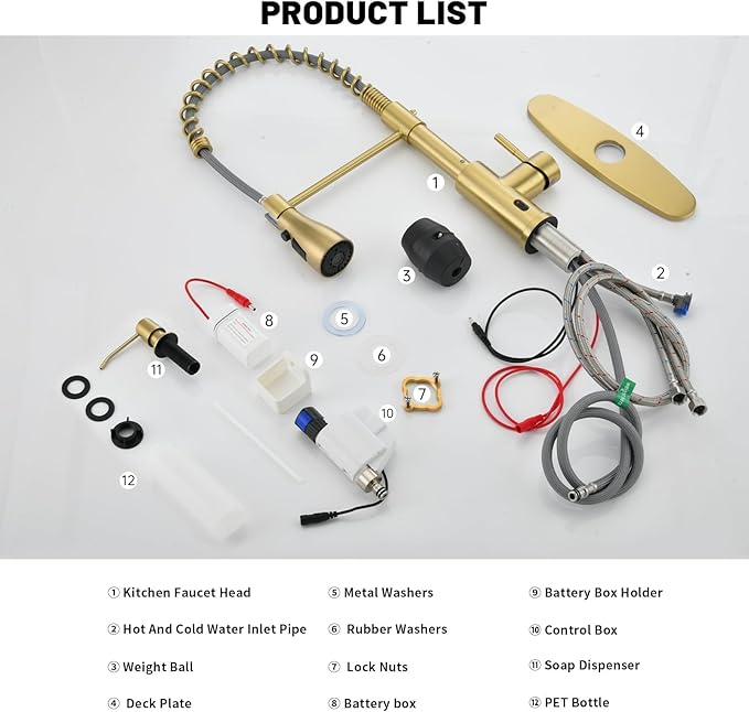 APPASO Brushed Gold Kitchen Faucet Touchless, Touchless Kitchen Faucet with Pull Down Sprayer and Soap Dispenser Gold, Single-Handle Spring Faucet for Kitchen Sink Stainless Steel, Brushed Gold