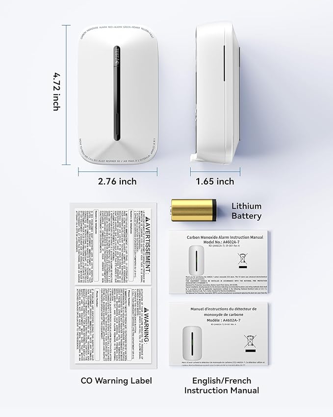 SITERWELL Plug in Carbon Monoxide Detector 10 Year Battery, CO Alarm Detector with Electrochemical Sensor and Sound Warning, AC Powered Portable Carbon Monoxide Detector for Home Office Travel,4-Pack