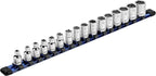 ARES 60043-3/8-Inch Drive Blue Aluminum Socket Organizer - Store up to 16 Sockets and Keep Your Tool Box Organized - Sockets Will Not Fall Off this Rail