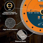 7 Inch Diamond Blade for Granite, Ceramic, Marble, Stone and Hard Bricks, Super Thin Turbo Rim Design for Angle Grinders and Handheld Saws, Dry and Wet Use, 7/8"-5/8" Arbor (2 PCS)