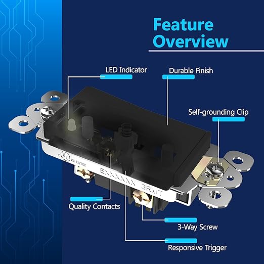 LIDER Minimalist Design Matte Finish Lighted Decorator Switch, Frameless Paddle Light Switch with Locator Light, Grounding Screw, 3-Way or Single Pole, 15A 120V, UL Listed, LS15-3W-BK, Black