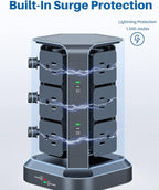 KOOSLA [65W] PD Power Strip Tower Surge Protector, USB C Desktop Charging Station with 12 Widely Spaced AC Outlets / 2 USB-C / 3 USB-A Ports, 6.5ft Heavy-Duty Extension Cord for Home Office Dorm…