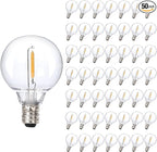 50pack G40 LED Replacement Light Bulbs 120V 0.6W E12 Screw Base Shatterproof Globe Bulbs for Outdoor String Lights Dimmable Edison Light Bulbs for Patio Decor, 2700K Warm White