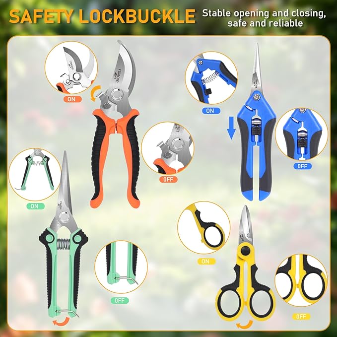 4-Pack Multifunctional Garden Scissors Set-BIDMLI Stainless Steel Pruning &Floral Shears with One-Piece Handle Blades for Tree Pruning, Flower Trimming, and Fruit Picking Tasks at Home&Garden Tool.