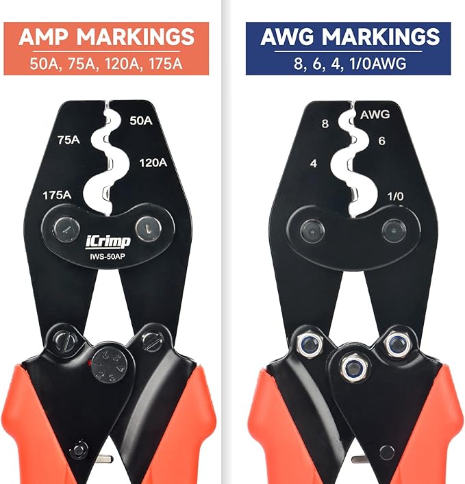 iCrimp IWS-50AP Battery Cable Crimping Tool for Power 50A & 75A Connectors, Anderson SB50 SB120 SB175 Connectors, AWG 8-1/0 Battery Cable Lugs