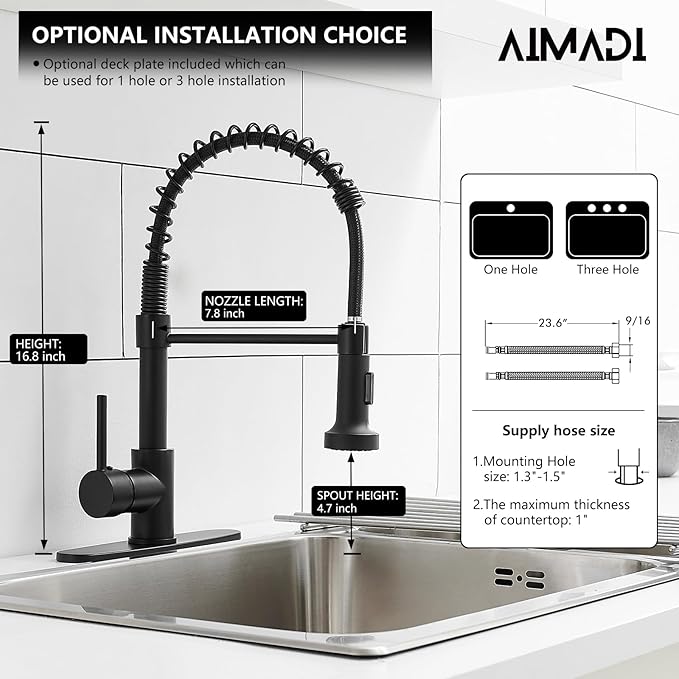 Black Kitchen Faucet with Pull Down Sprayer, AIMADI Commercial Single Handle Pull-Down Sprayer Kitchen Faucets,Matte Black