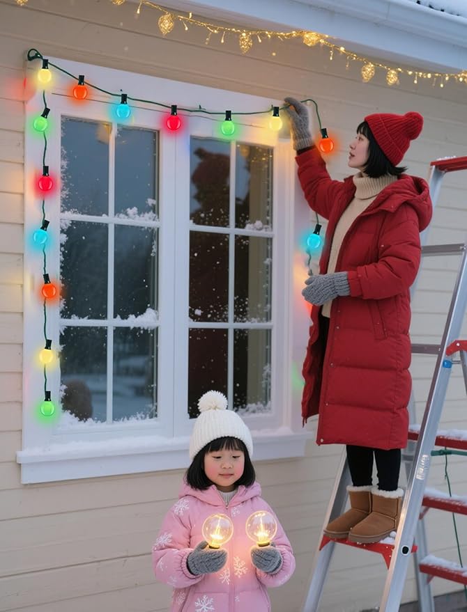 25 Pack G40 Replacement Bulbs, Multicolor Christmas Replacement Light Bulbs for Christmas String Lights, Indoor Outdoor Holiday Decor, E12 Candelabra Base, 5 W Incandescent Night Light Bulbs