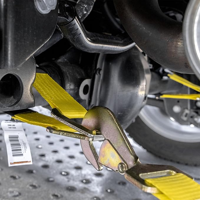 VULCAN Complete Axle Strap Tie Down Kit with Snap Hook Ratchet Straps - Classic Yellow - Includes (4) 22 Inch Axle Straps, (4) 36 Inch Axle Straps, and (4) 8' Snap Hook Ratchet Straps