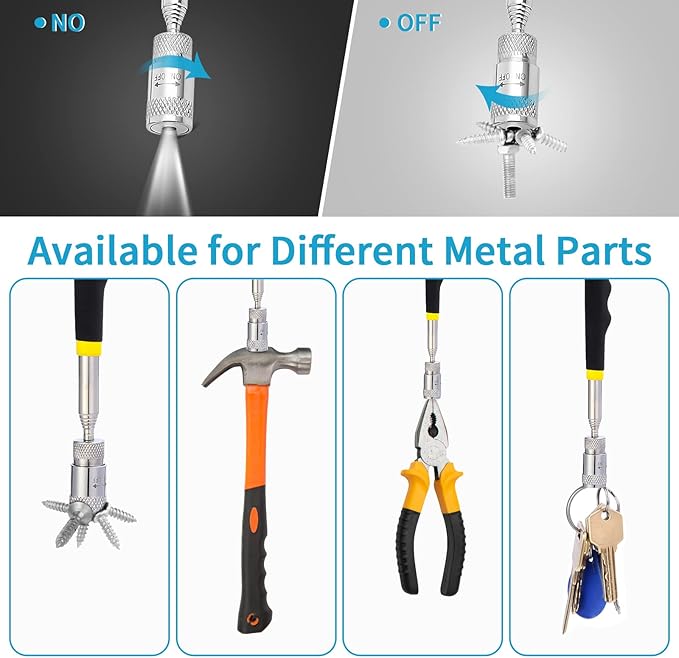 1 Piece 8LBs Telescoping Magnetic Flashlight Pickup Tool with 3 LED Lights, Magnet Stick Rod Extendable 7.5" to 31" for Men, Birthday, Father's Day, Christmas Gift