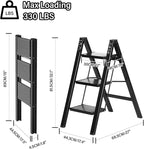 3 Step Ladder, Aluminum Lightweight Folding 3 Step Stool with Anti-Slip Wide Pedal, 330lbs Capacity Step Ladder for Household,Kitchen,Office, Ease of Folding, Portable
