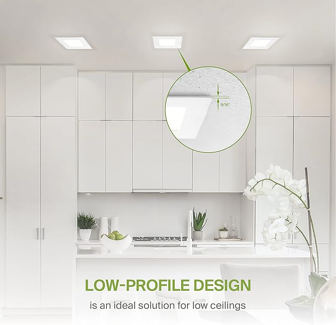 ASD 6 Pack LED Square Recessed Lighting 3 Inch, 5 CCT 2700K-5000K CRI90+, 6W 30W Eqv, Ultra Thin Dimmable Ceiling Lights with J Box, Canless Wafer Downlight, Slim Panel Light, UL Energy Star, White