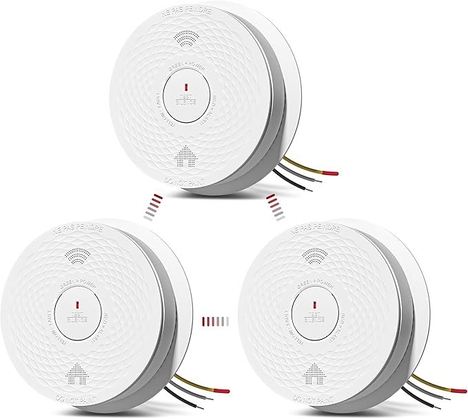 Hardwired Interconnected Smoke and Carbon Monoxide Detector Combo, 2 in 1 Smoke and CO Detector with 2 AA Batteries Back Up, AC Smoke and CO Alarm, Voice Alert, Self-Check, 3 Pack