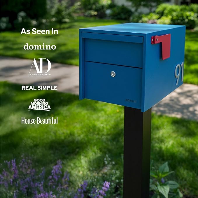 Adoorn Lockable Post Mount Mailbox | Small (Black), Size 12 x 12 x 18.5 (HxWxD) Anti-Theft Locking Mailbox with 2 Keys, Modern Mailbox with Flag, Weatherproof Mailboxes for Outside