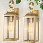 2 Pack Outdoor Light Fixtures Wall Mount, 15 Inch Gold Exterior Wall Sconces Waterproof, Large Outside Lights for House, Modern Wall Lanterns Clear Glass