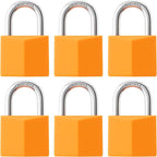6-Pack Keyed Alike Locks, Orange Covered Brass Keyed Padlock with Stainless Steel Shackle, 1-9/16 Inch Lock Body, Rustproof Locks for Luggage Gate Fence Hasp Cabinet Toolbox Gym School Locker