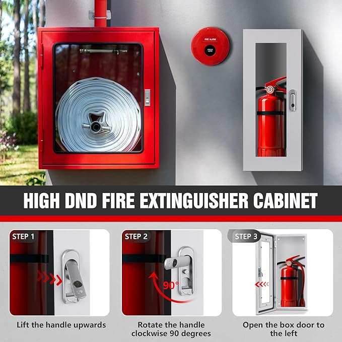 Fire Extinguisher Cabinet Wall and Surface Mount for 5-12 pounds Extinguisher, 23.6" H x 10.2" W x 6.7"D White Steel Fire Extinguisher Mount with Lock for Indoor Outdoor, with Full Clear Acrylic Door