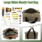 Small Tool Bag,Close Top Wide Mouth Tool Organizer Bag,Large Capacity Tool Bags for Men,Canvas Tool Storage Bag for Storage Handbag for Screwdrivers,Wrench,Pliers Hand Tools (Khaki, 14 Inch)