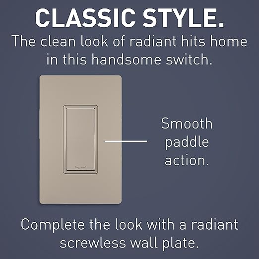 Legrand radiant TM874NICC6 15 Amp Rocker Wall Switch, 4-Way Decorator Light Switches, Nickel (1 Count)