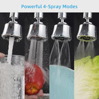 iFealClear Kitchen Sink Faucet Head, 360° Faucet Sprayer Attachment, 55/64-27UNS Large Angle Faucet Aerator Adapter with 2 Metal Swivel Joints, 4 Spray Modes, Extra 15/16" Male Thread Adapters, Chrome